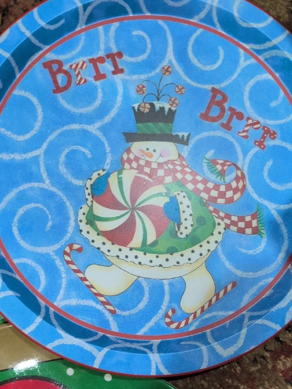 Holiday Party Serving Plates/Trays- Green/Blue/Red Snowman & Santa  3 Plates